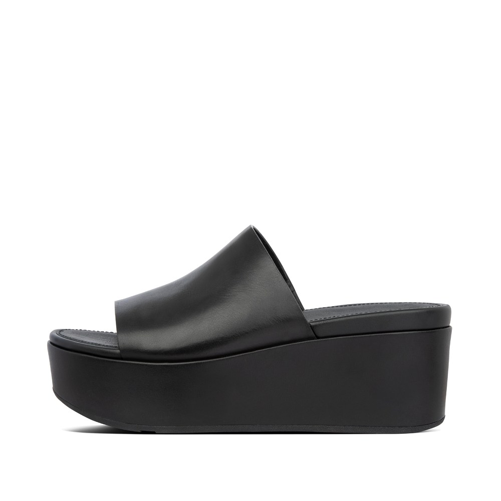 Fitflop Womens Wedge Black - Eloise Leather Slides - FW0651382